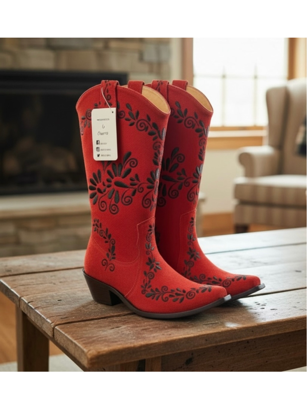 RARE Agave Sky Red Suede Embroidered Floral Western Cowgirl Boots Sz 6 Charro!